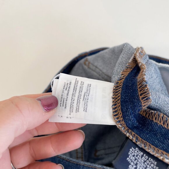 Madewell Stretch Denim Straight Mini Skirt Blue Womens 27 Raw Hem Front Slit - Picture 4 of 9